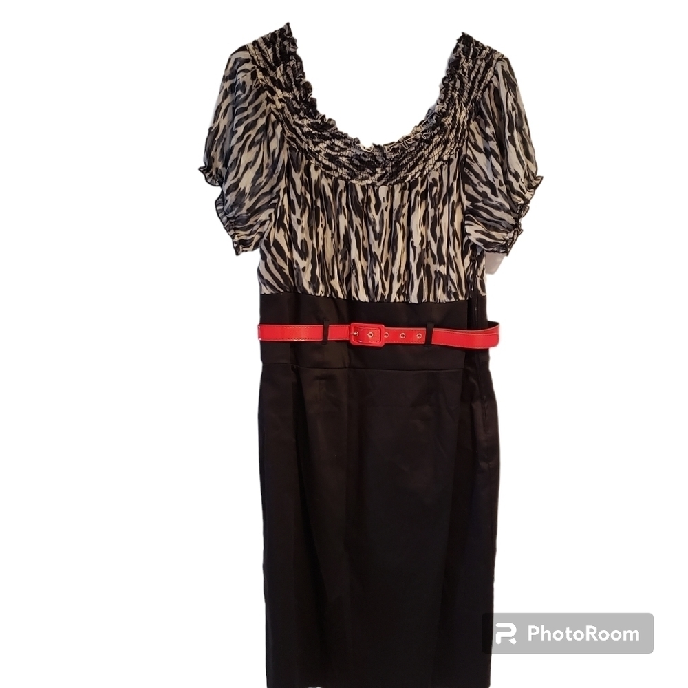 TORRID BLACK WHITE ZEBRA DRESS WITH RED BELT